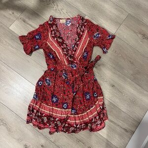 Red Floral Wrap Dress